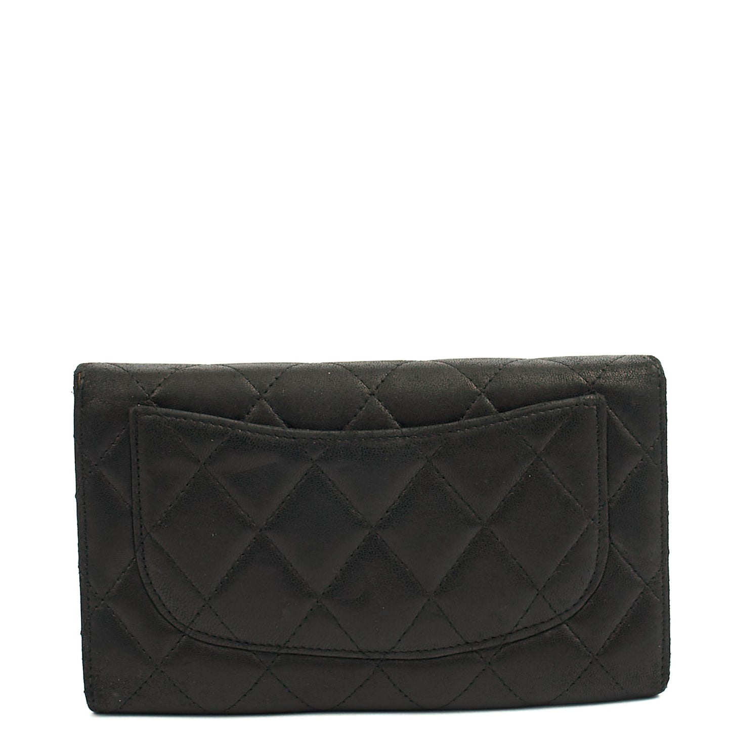 Chanel Purse Classic Long Flap Wallet in Black, Lambskin Leather — Top View
