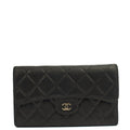 Chanel Purse Classic Long Flap Wallet in Black, Lambskin Leather — Front View