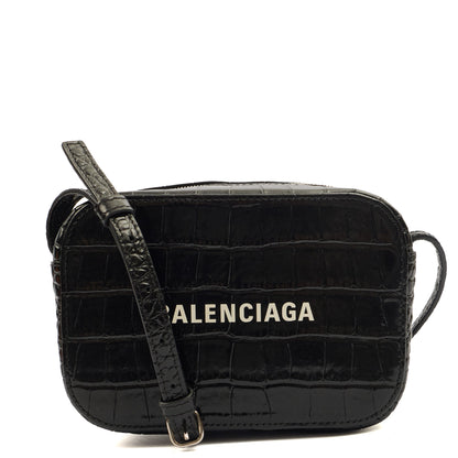 Balenciaga Cross Body Everyday Camera Bag - XS in Black, Exotic Effect Leather — Front View