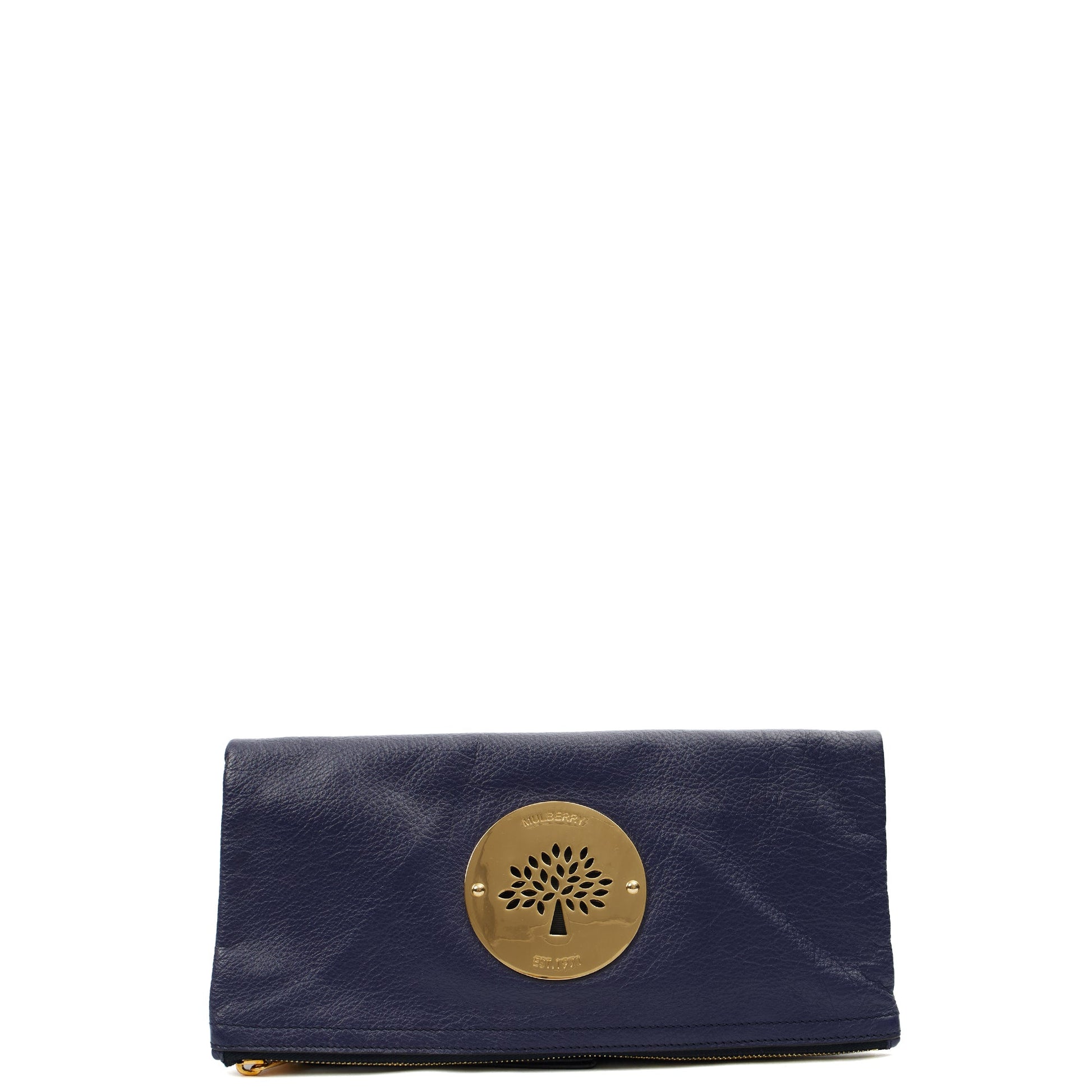 Mulberry Clutch Daria Pouch in Blue, Calfskin Leather — Front View