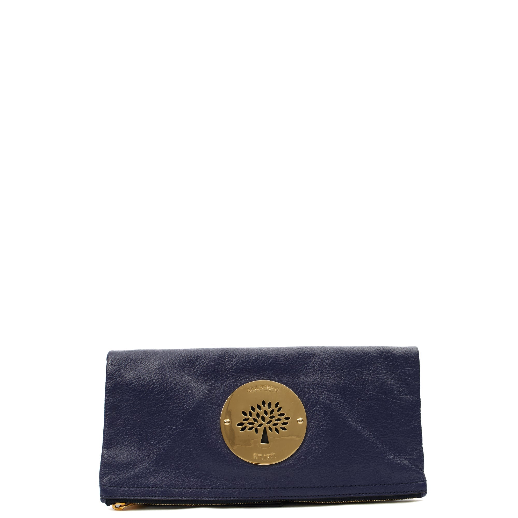 Mulberry Clutch Daria Pouch in Blue, Calfskin Leather — Front View