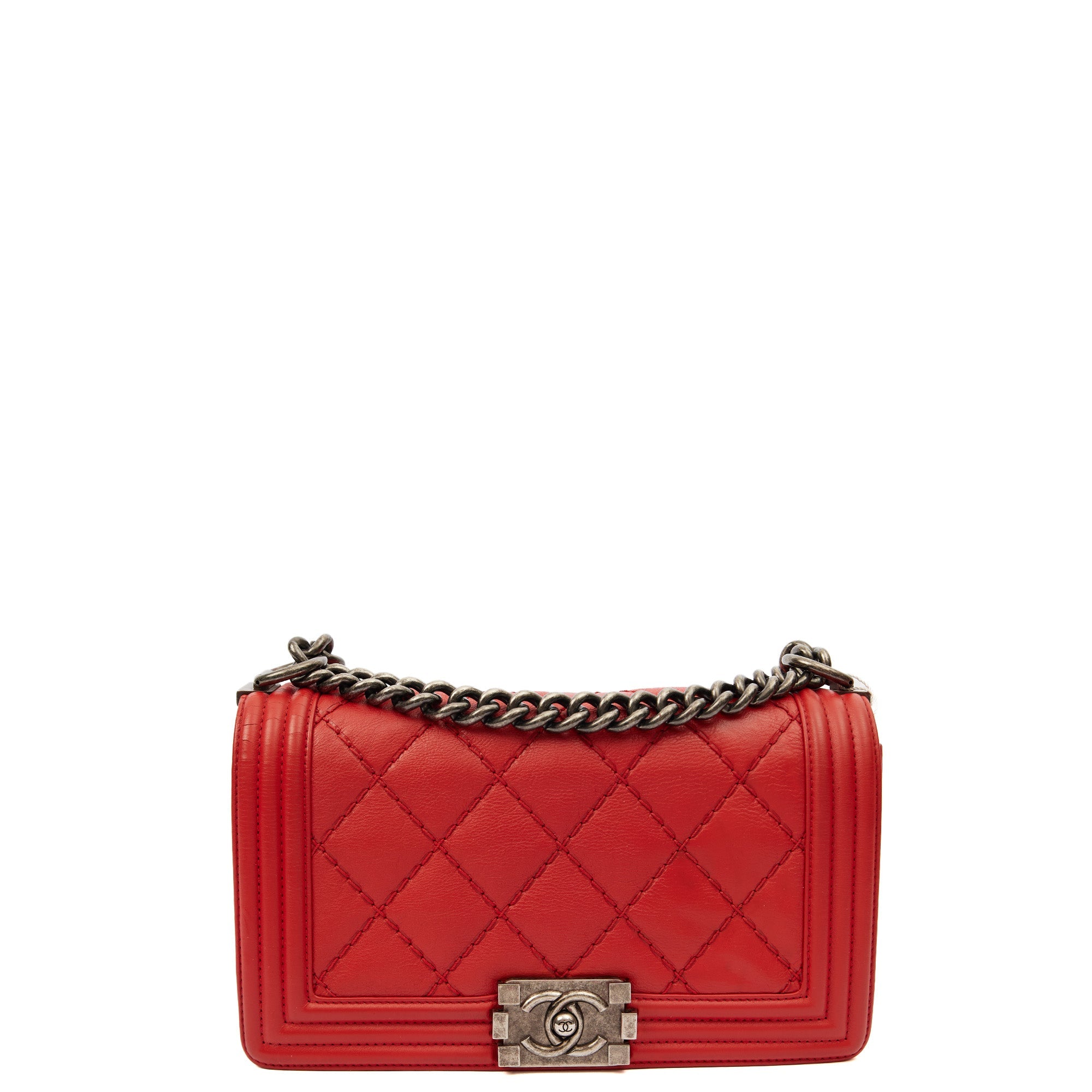 Chanel Shoulder Bag Boy - Medium in Red, Calfskin Leather — Front View