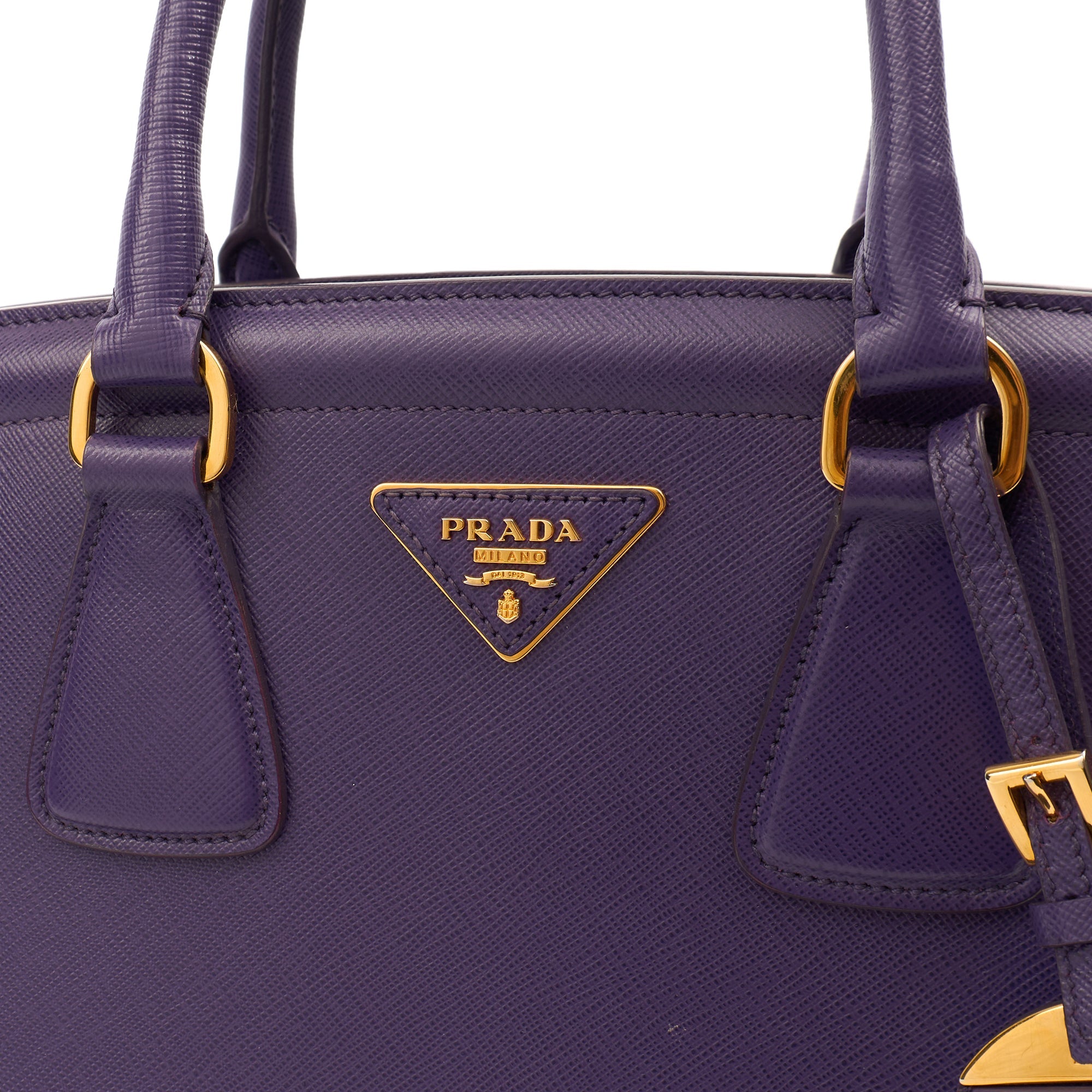 Prada Tote Leather Tote  in Purple, Saffiano Leather — Side View