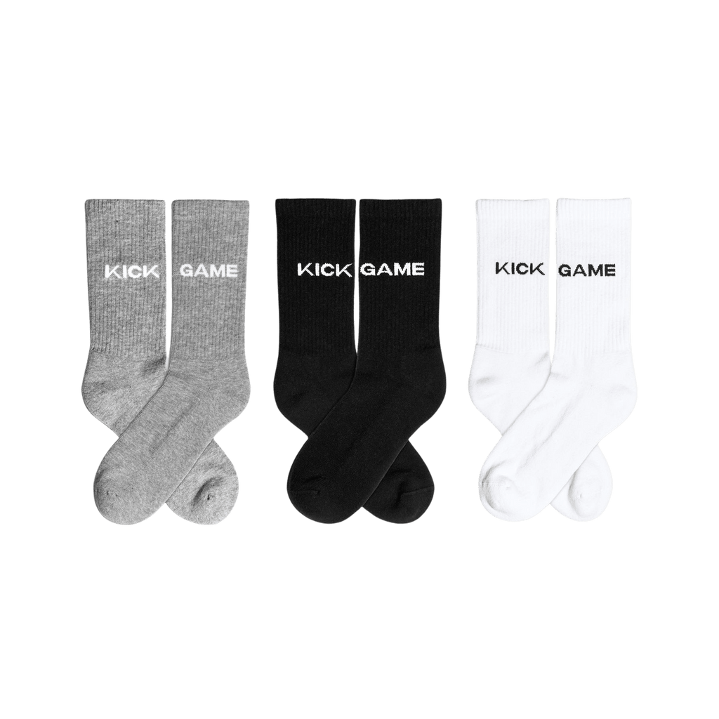 Kick Game 3 Pack Socks "Black White Grey" — UK 5 - UK 8 — Front View