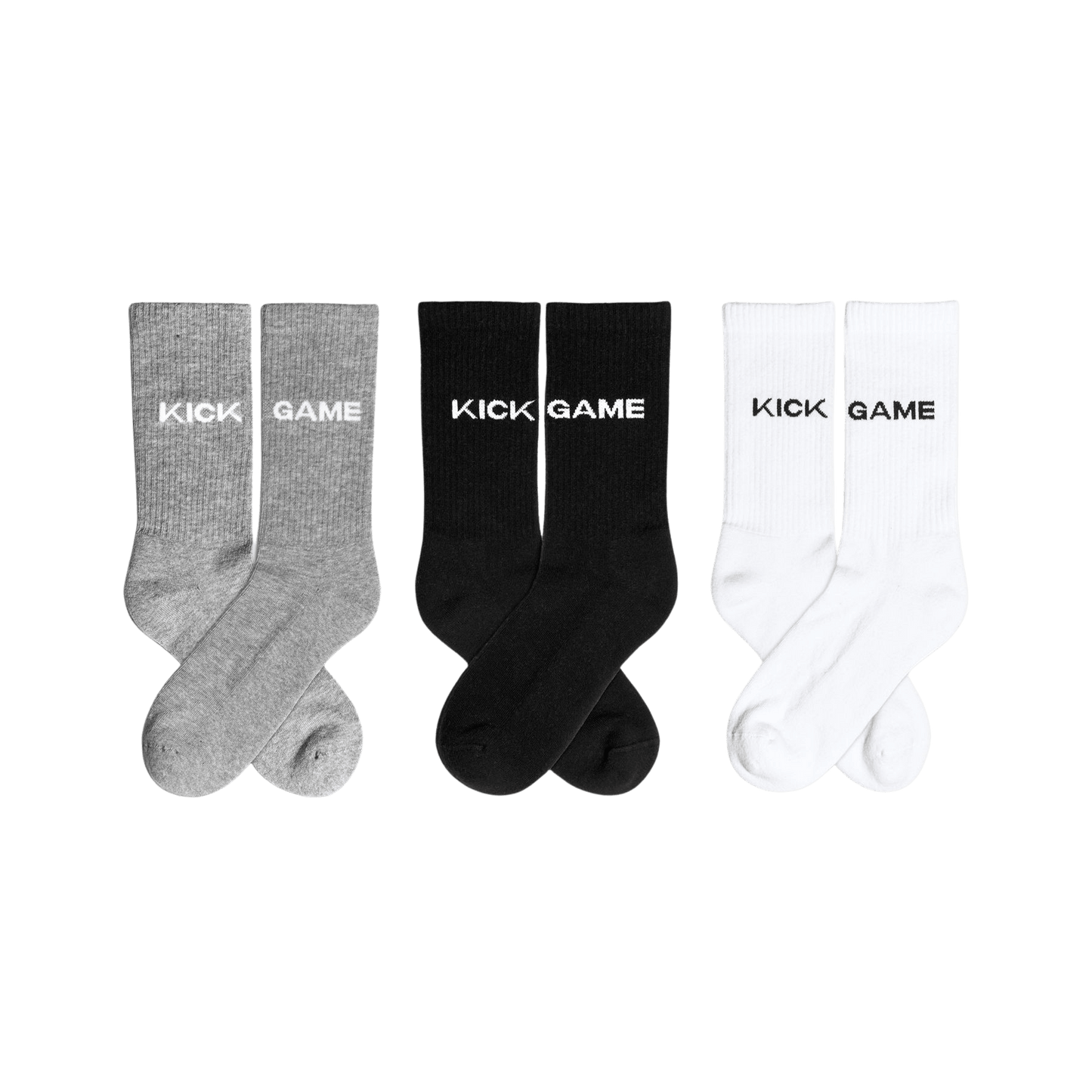 Kick Game 3 Pack Socks "Black White Grey" — UK 5 - UK 8 — Front View