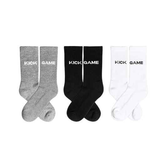 Kick Game 3 Pack Socks "Black White Grey" — UK 5 - UK 8 — Front View