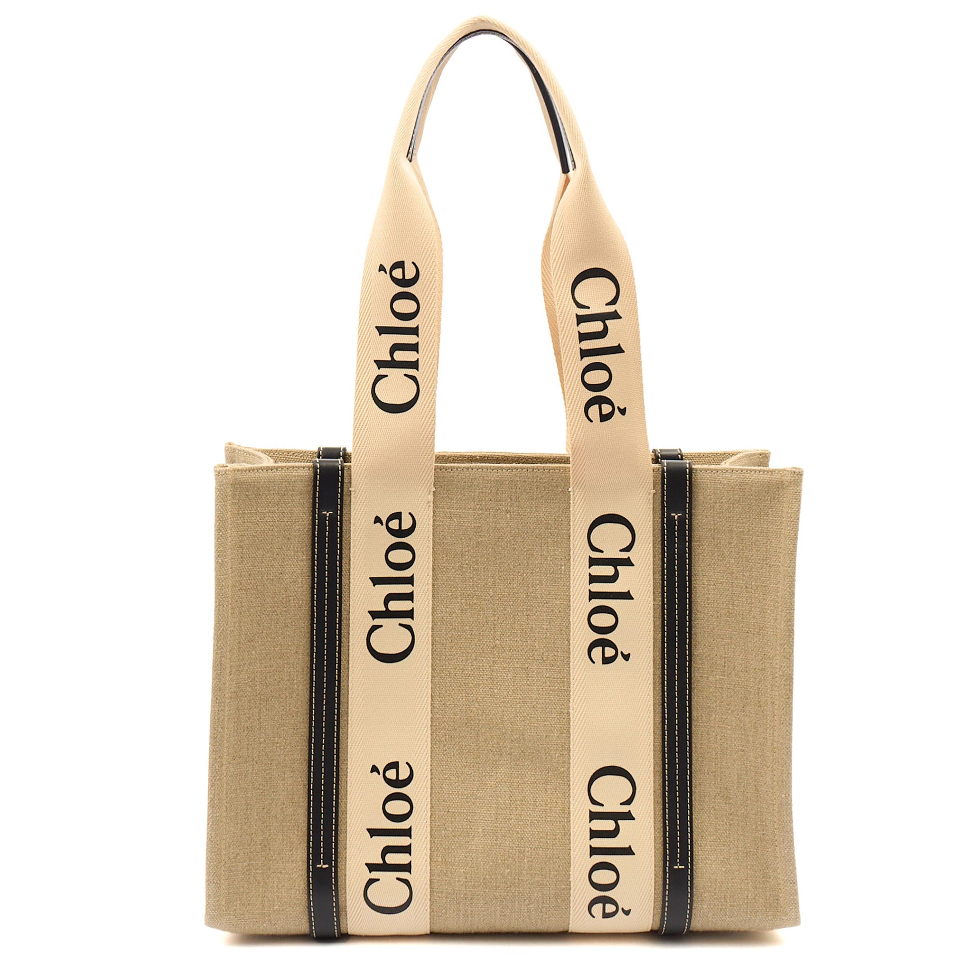 Chloe Tote Woody Tote - Medium in Neutral, Canvas — Front View