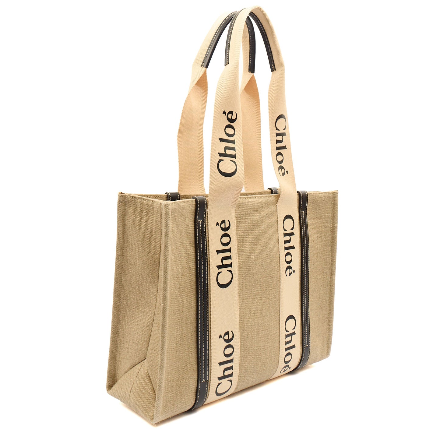 Chloe Tote Woody Tote - Medium in Neutral, Canvas — Side View