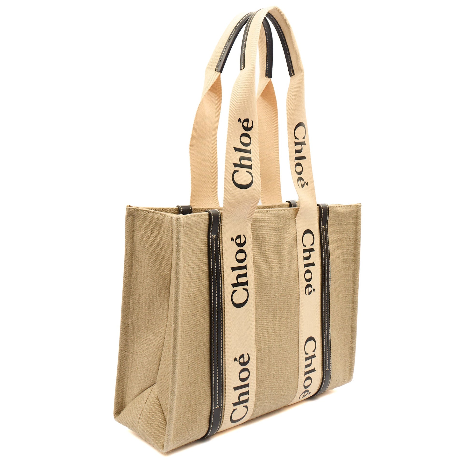 Chloe Tote Woody Tote - Medium in Neutral, Canvas — Side View