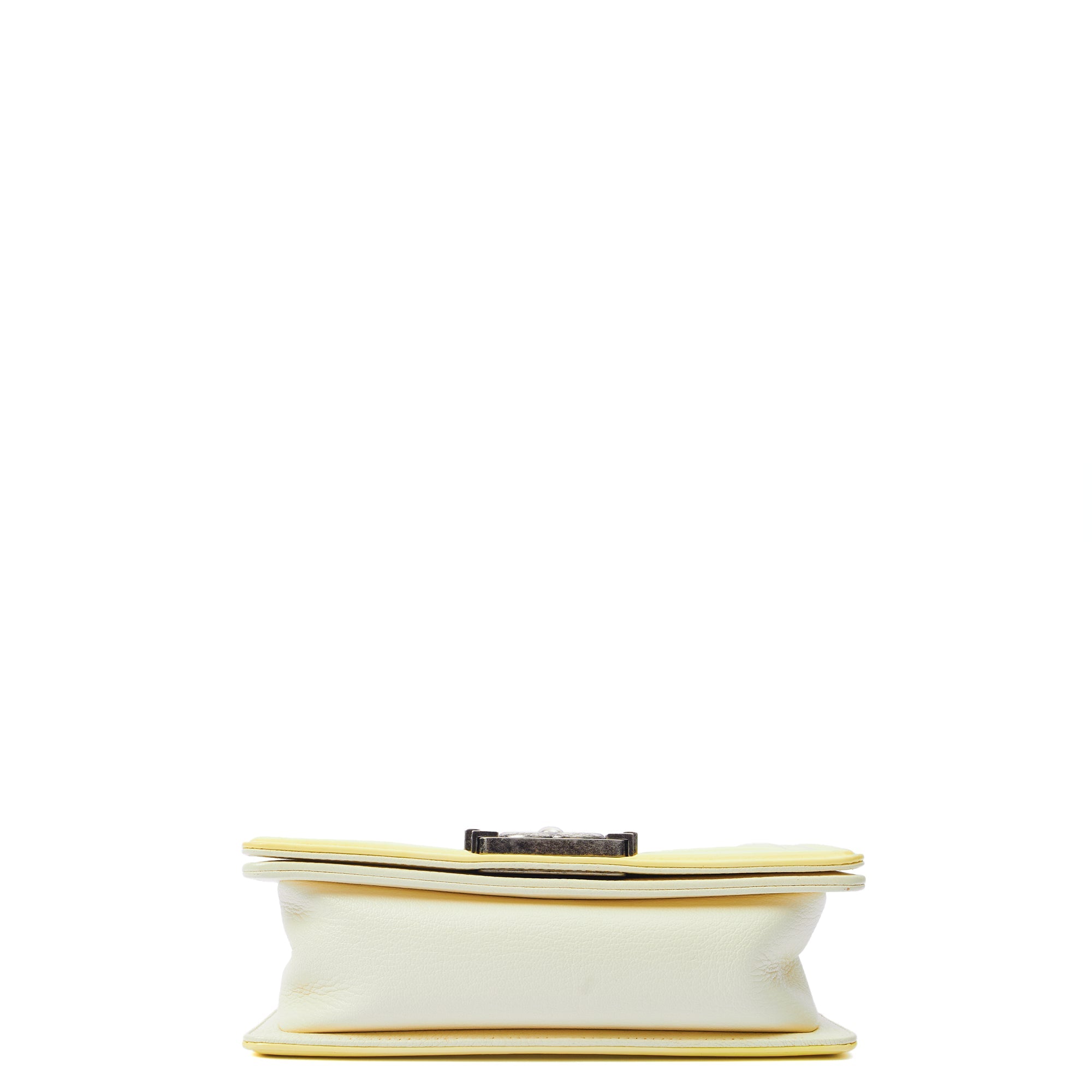 Chanel Shoulder Bag Boy - Small in Neutral, Calfskin Leather — Top View