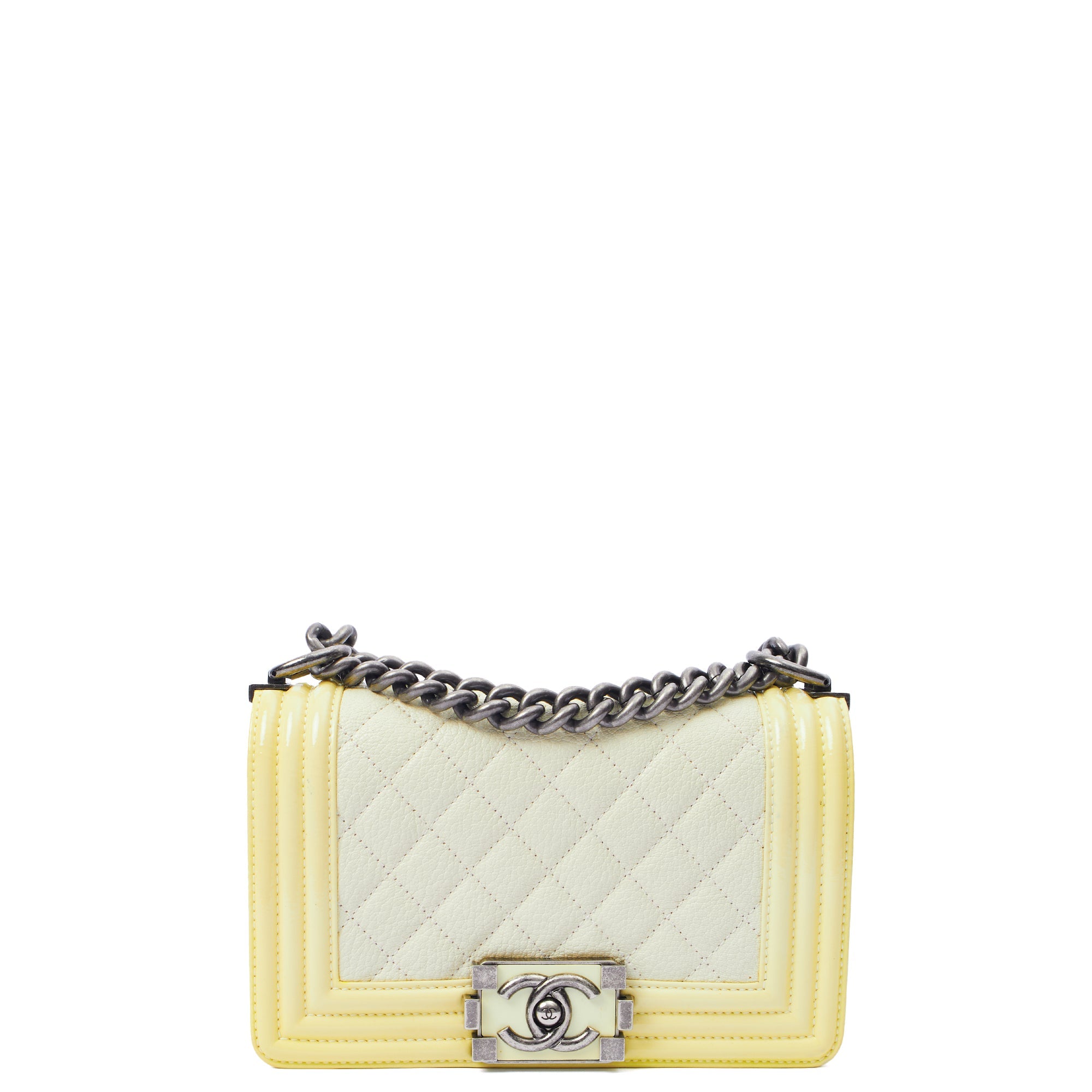 Chanel Shoulder Bag Boy - Small in Neutral, Calfskin Leather — Front View