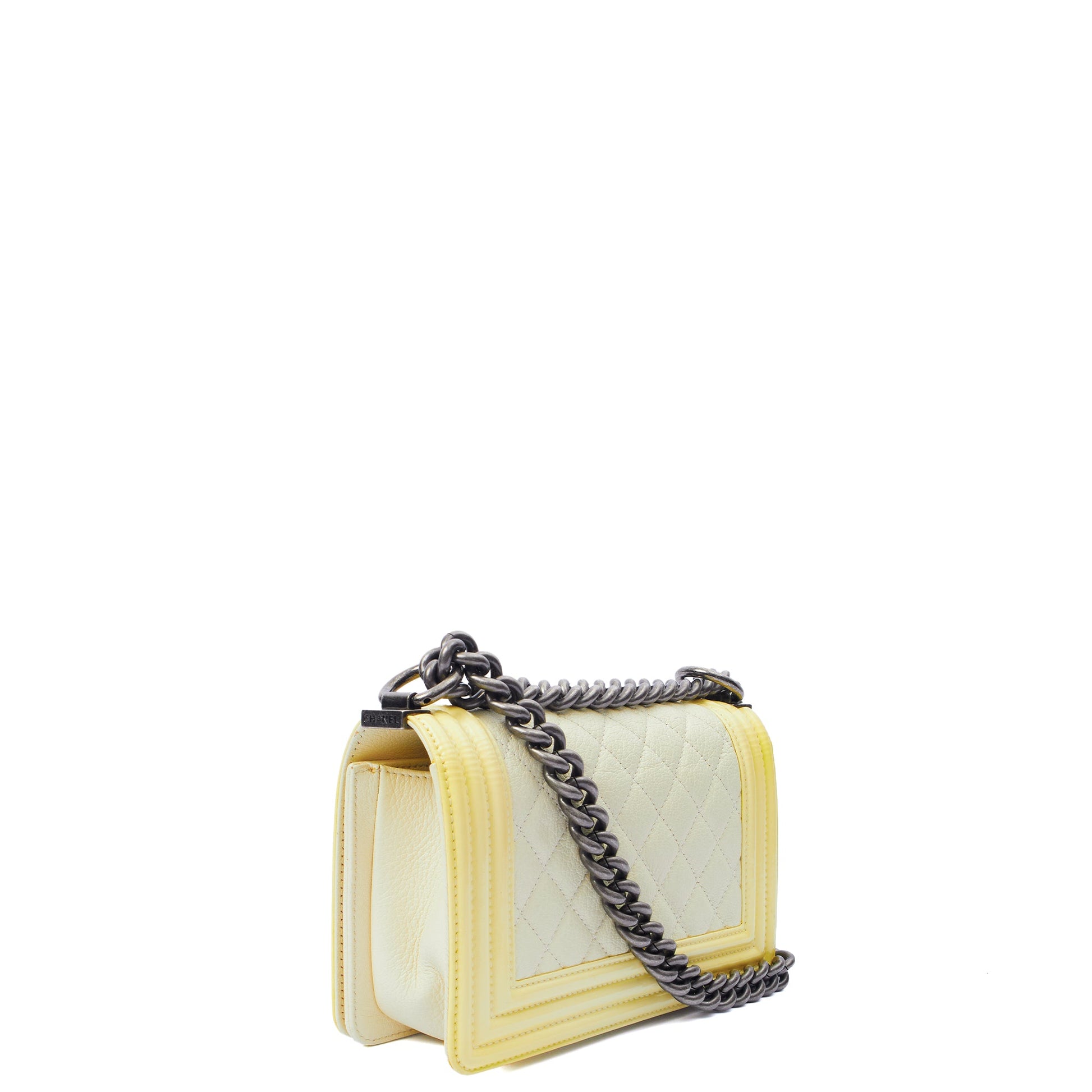 Chanel Shoulder Bag Boy - Small in Neutral, Calfskin Leather — Side View