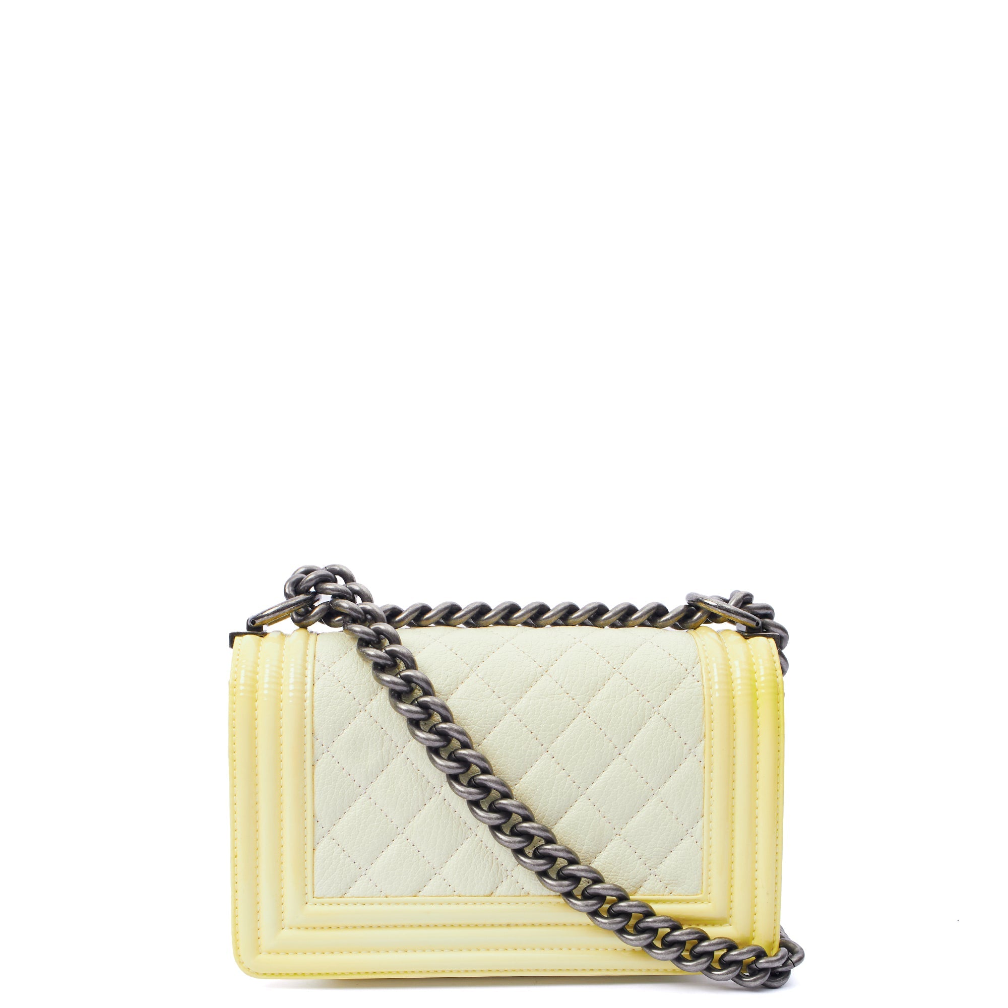 Chanel Shoulder Bag Boy - Small in Neutral, Calfskin Leather — Back View