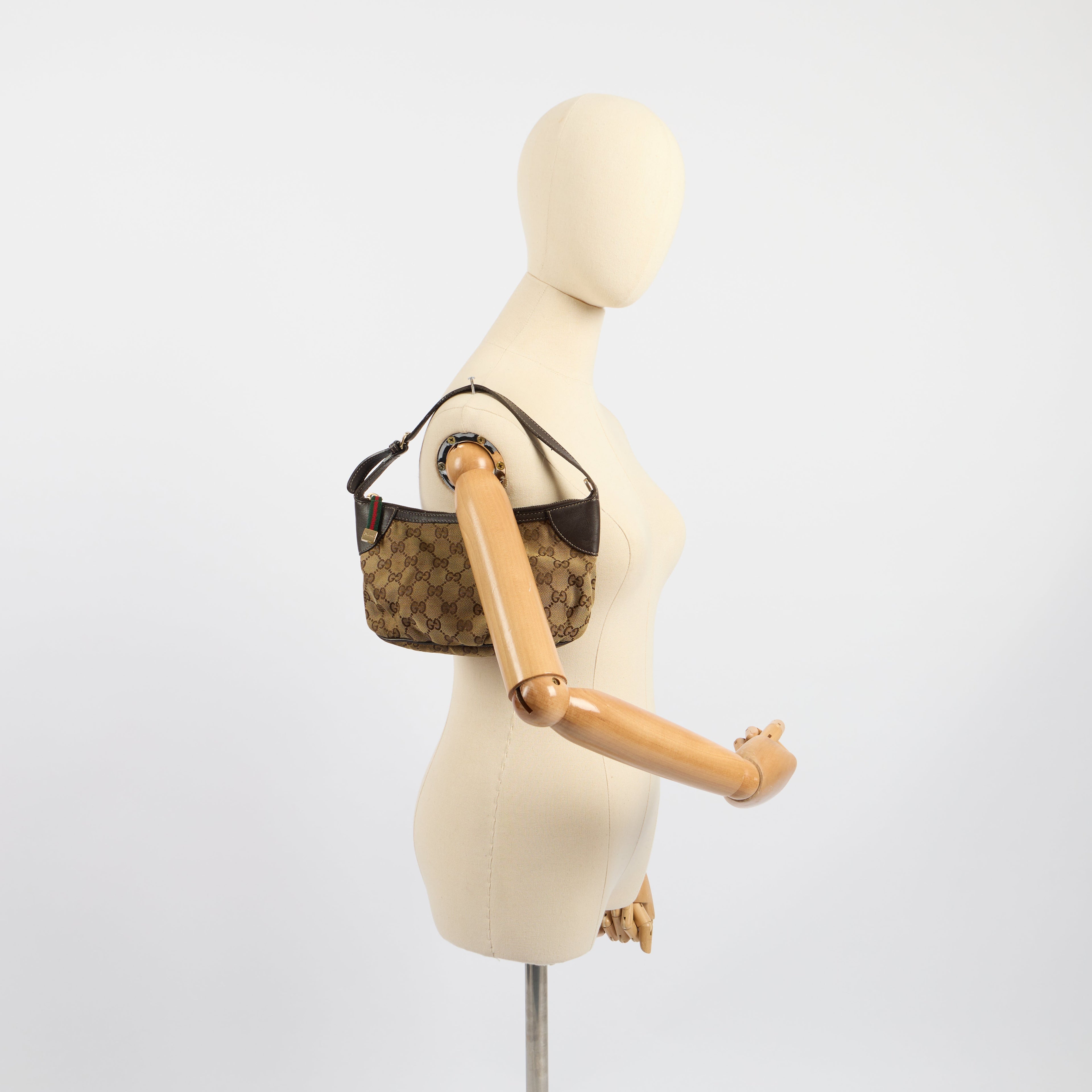 Gucci Mini Bag Pochette in Brown, GG Canvas — Side View