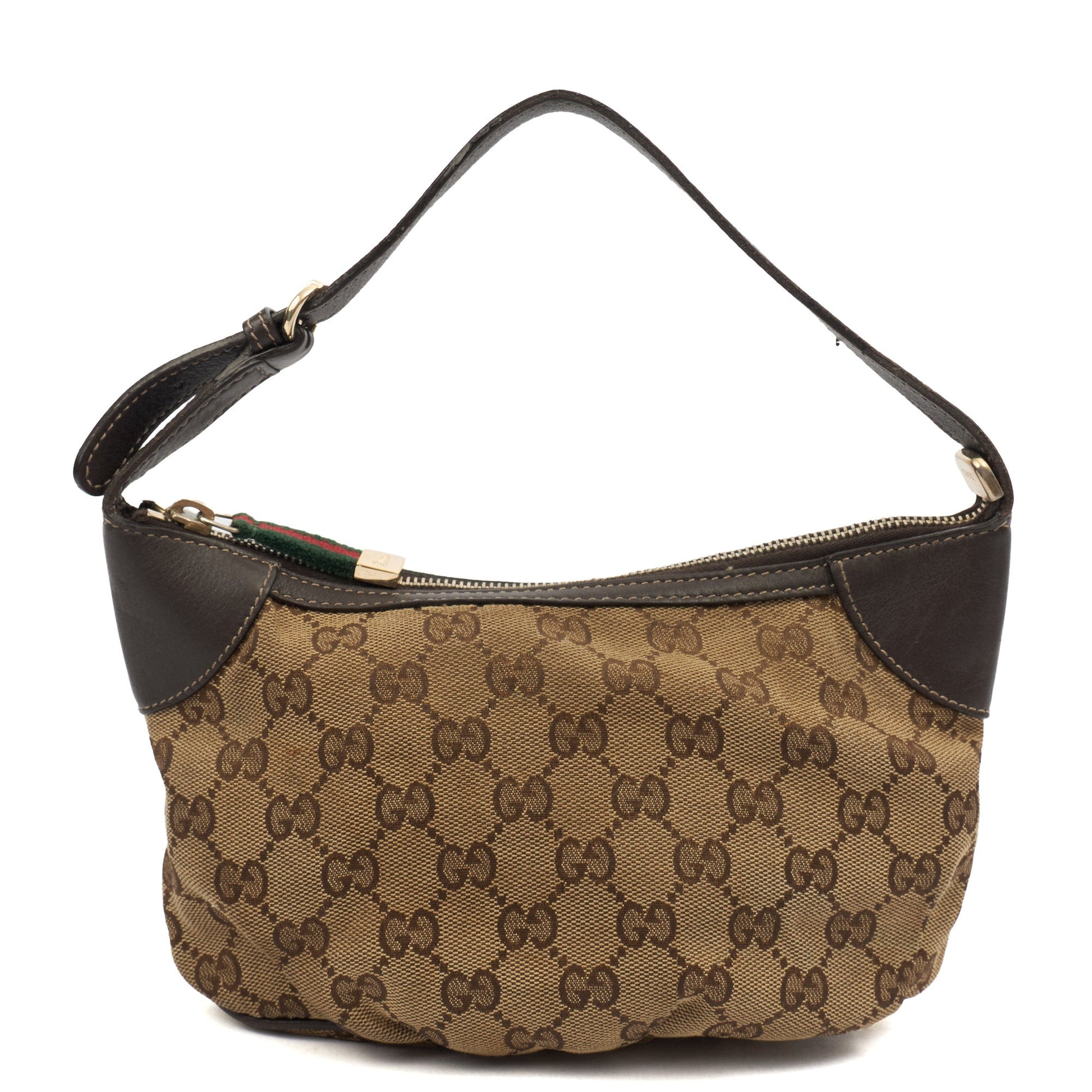 Gucci Mini Bag Pochette in Brown, GG Canvas — Front View