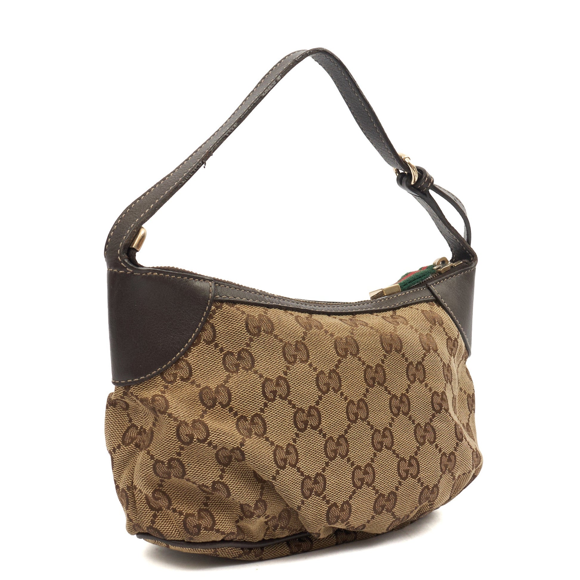 Gucci Mini Bag Pochette in Brown, GG Canvas — Back View