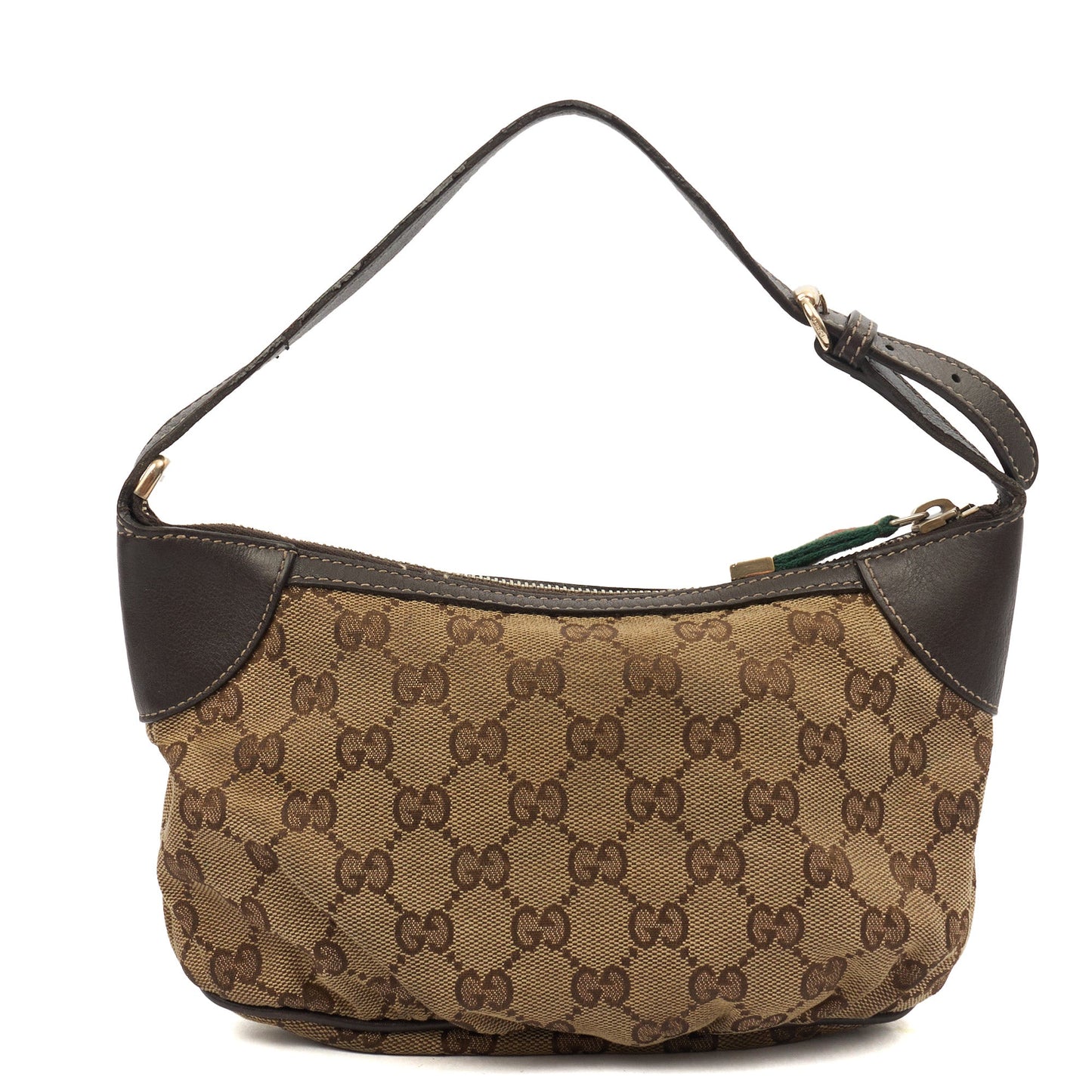 Gucci Mini Bag Pochette in Brown, GG Canvas — Top View