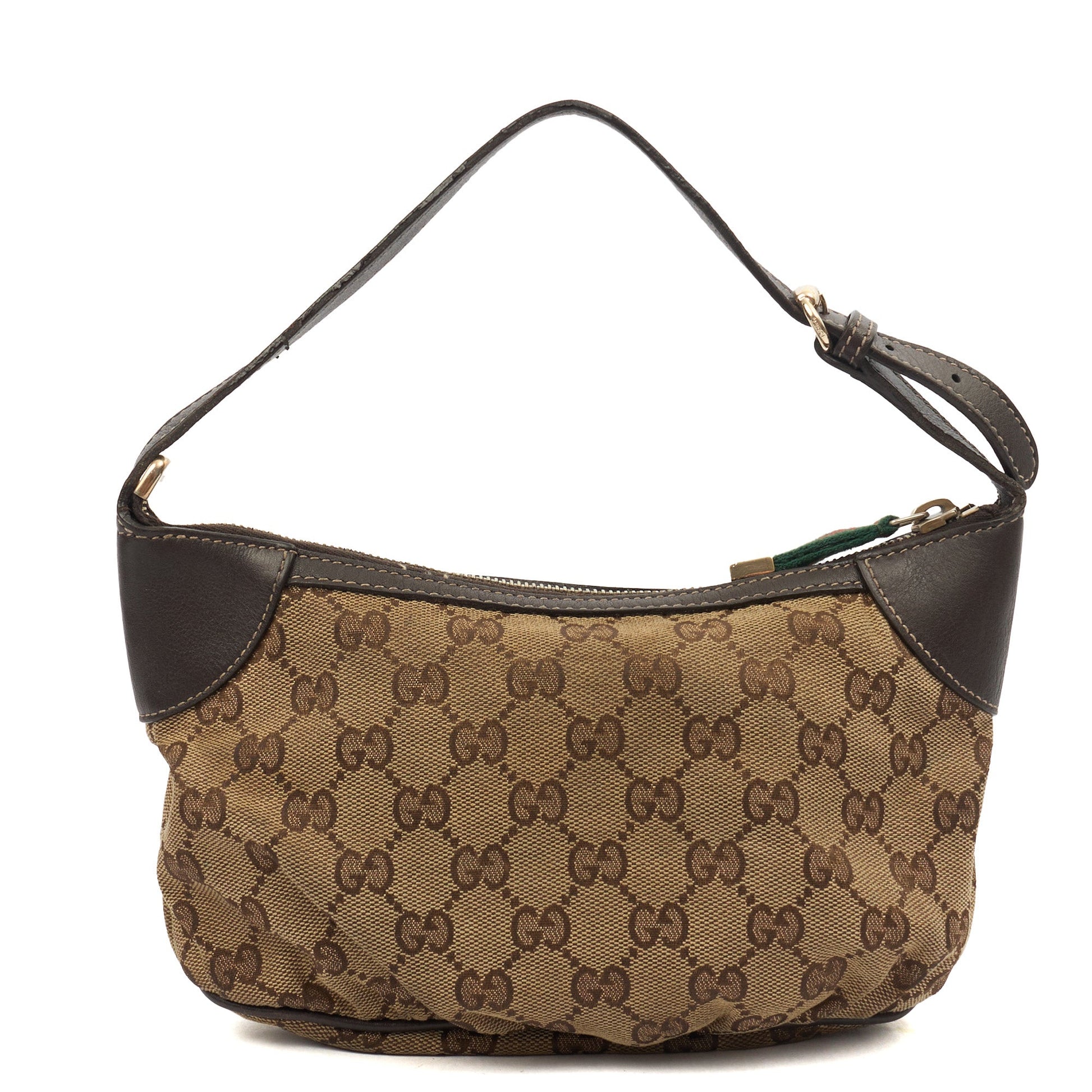 Gucci Mini Bag Pochette in Brown, GG Canvas — Top View