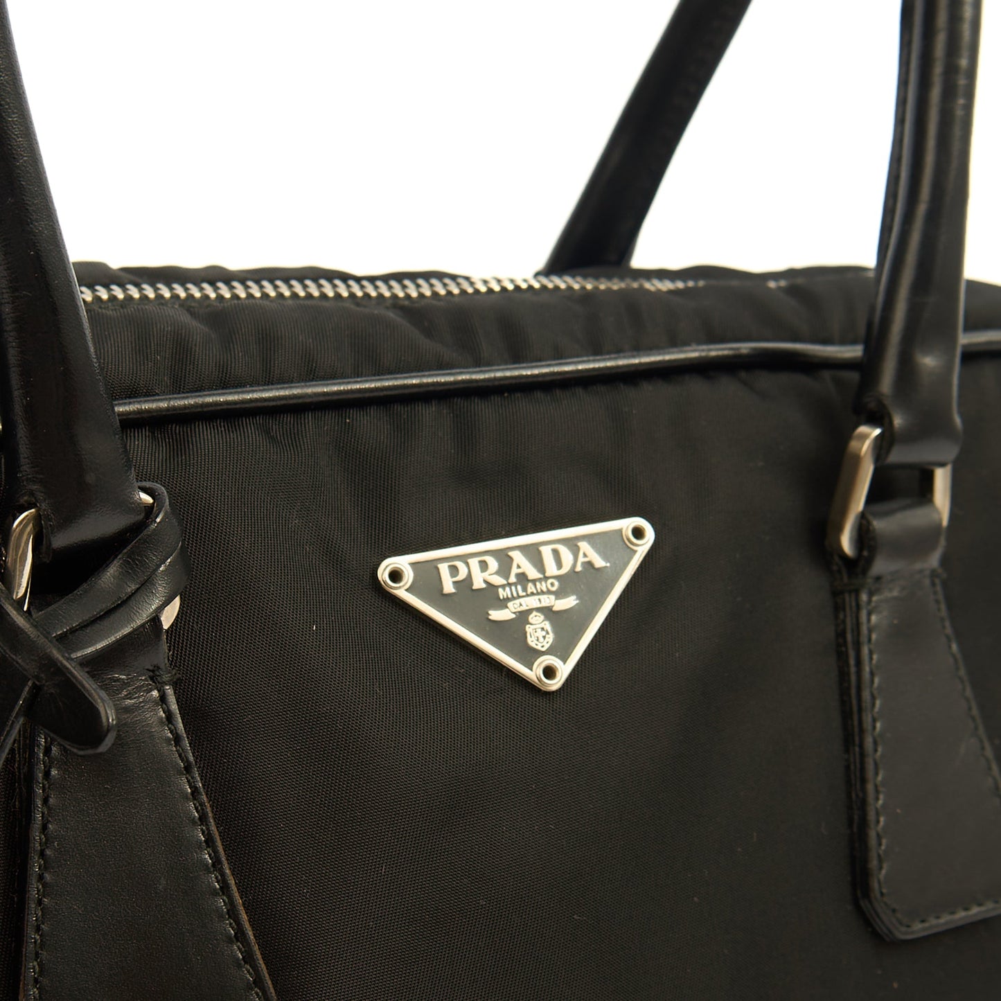 Prada Top Handle Shoulder Bag in Black, Nylon — Lifestyle View
