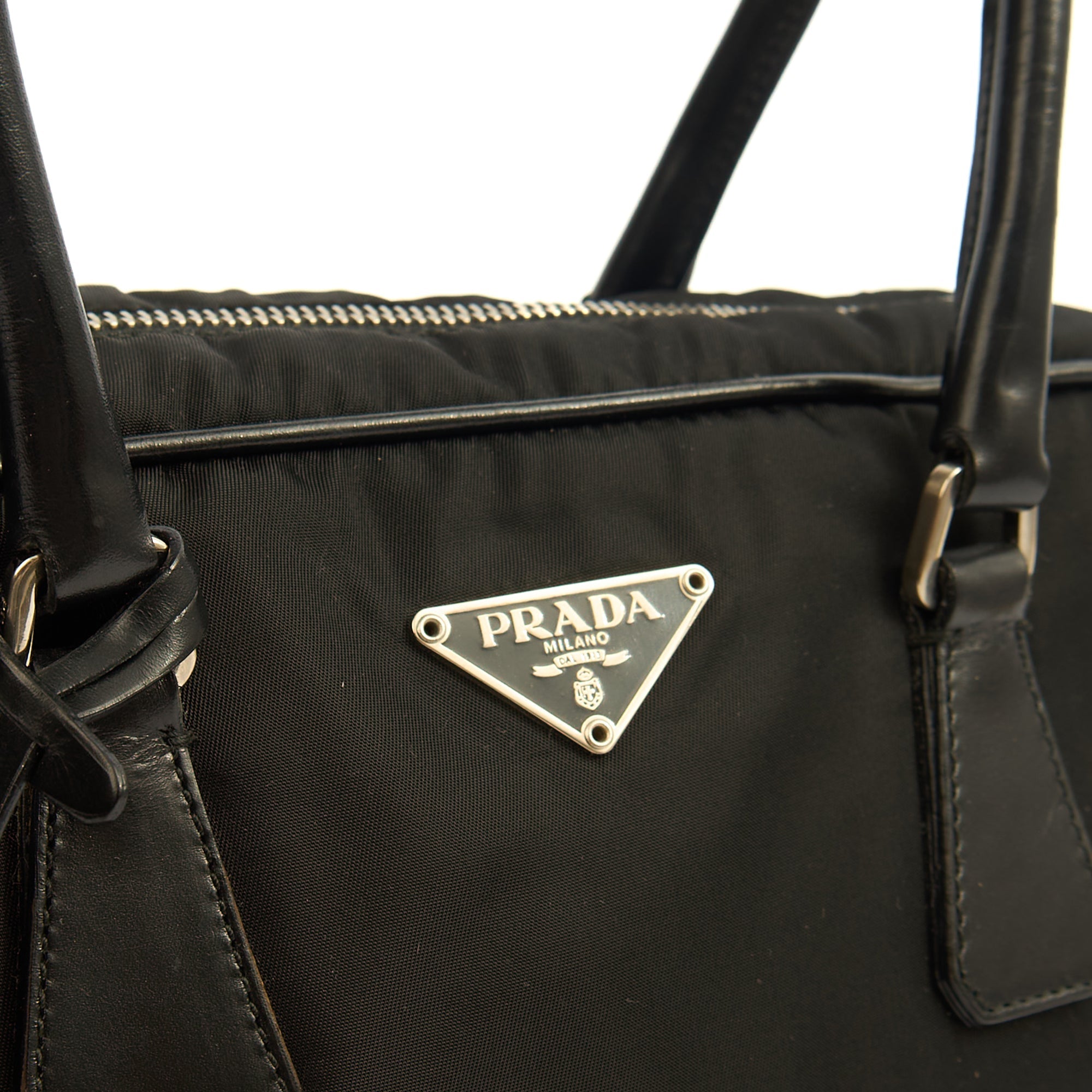 Prada Top Handle Shoulder Bag in Black, Nylon — Lifestyle View