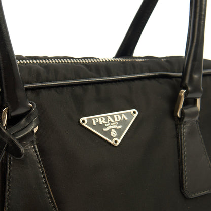 Prada Top Handle Shoulder Bag in Black, Nylon — Lifestyle View