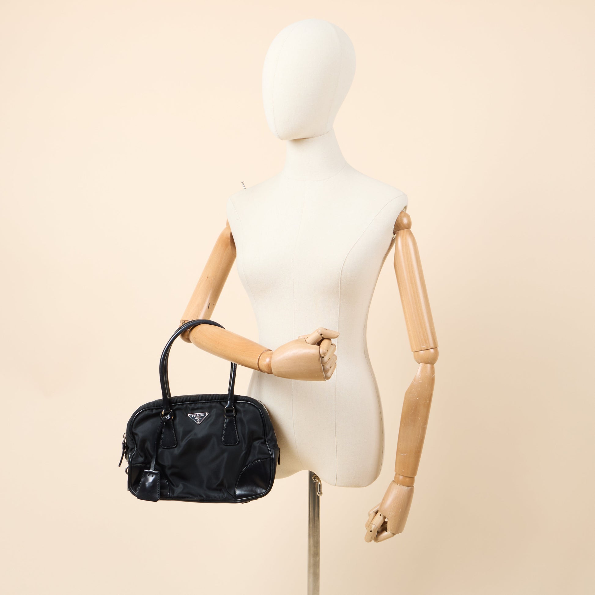 Prada Top Handle Shoulder Bag in Black, Nylon — Side View