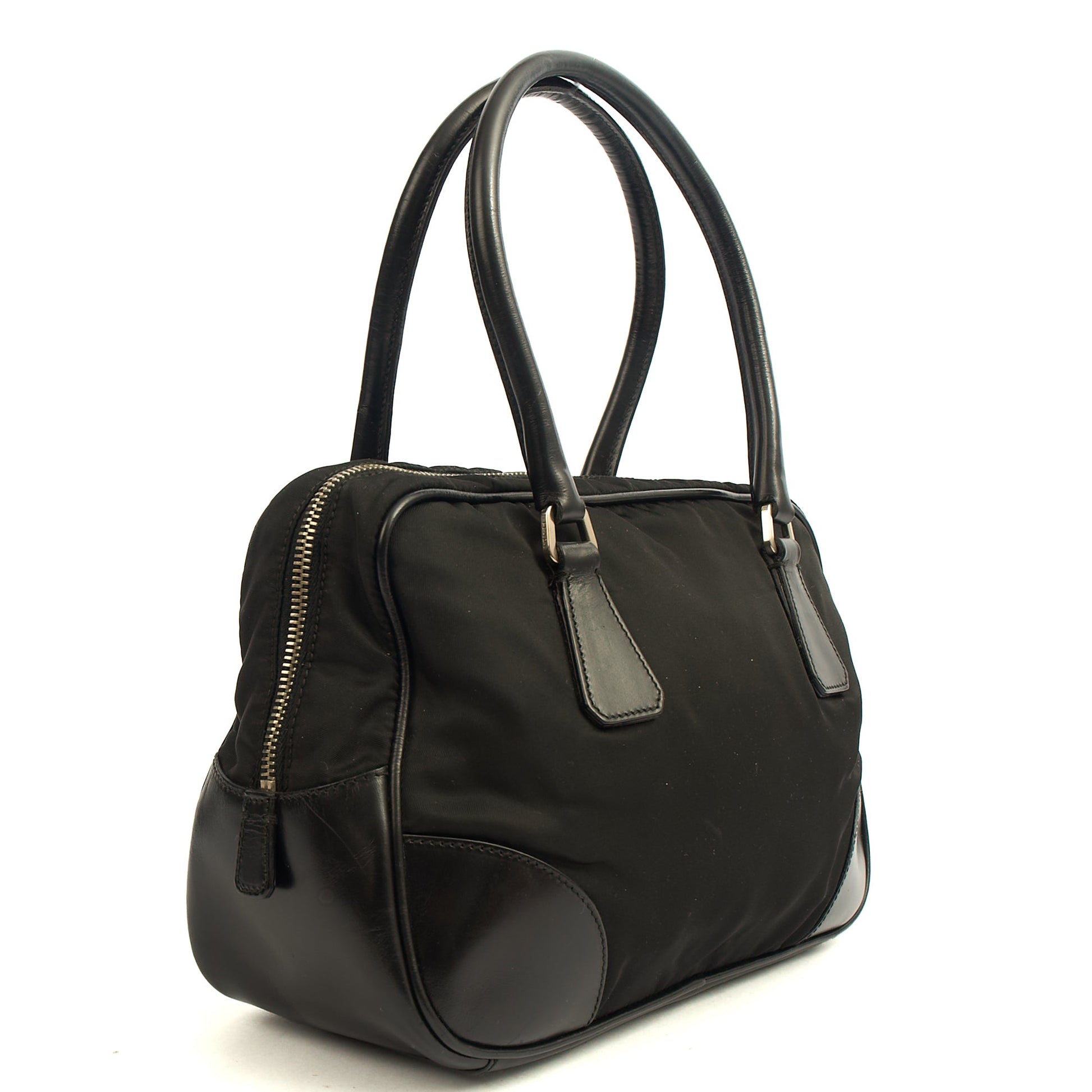 Prada Top Handle Shoulder Bag in Black, Nylon — Back View