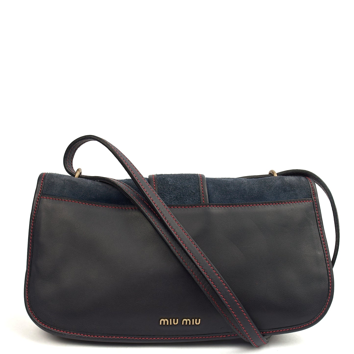 Miu Miu Crossbody in Navy, Suede — Top View