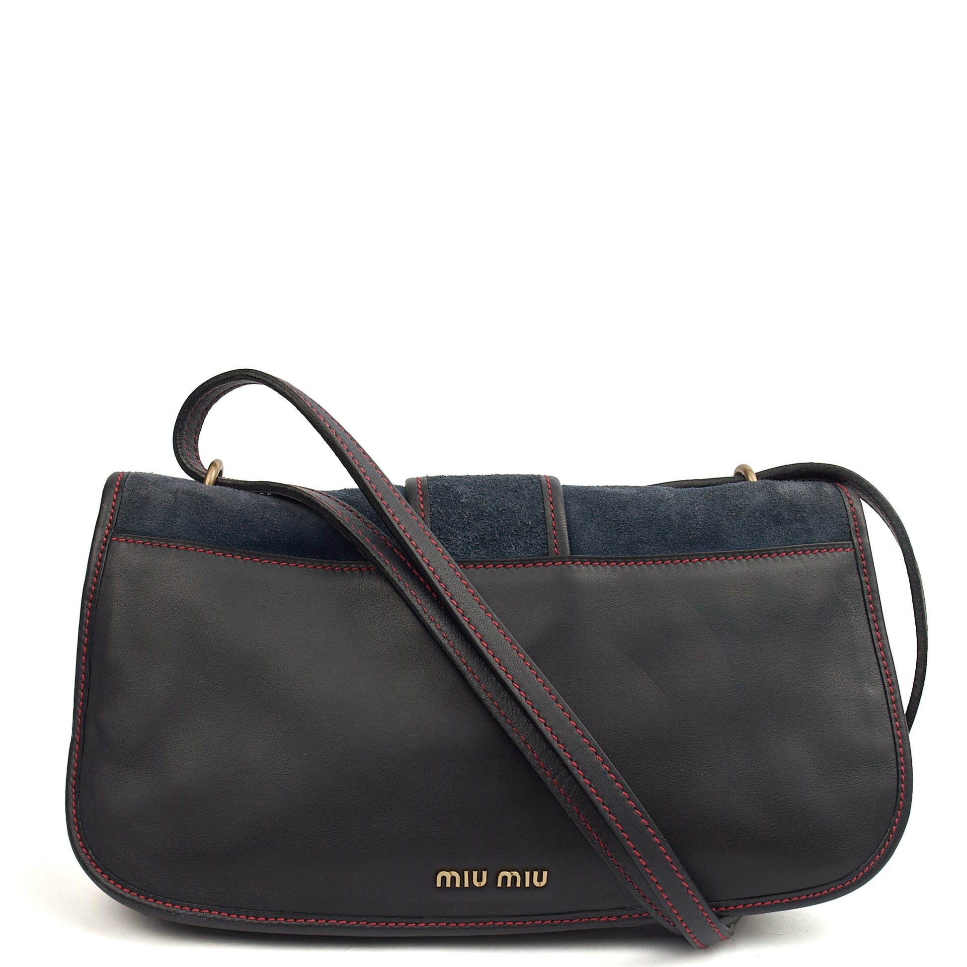 Miu Miu Crossbody in Navy, Suede — Top View