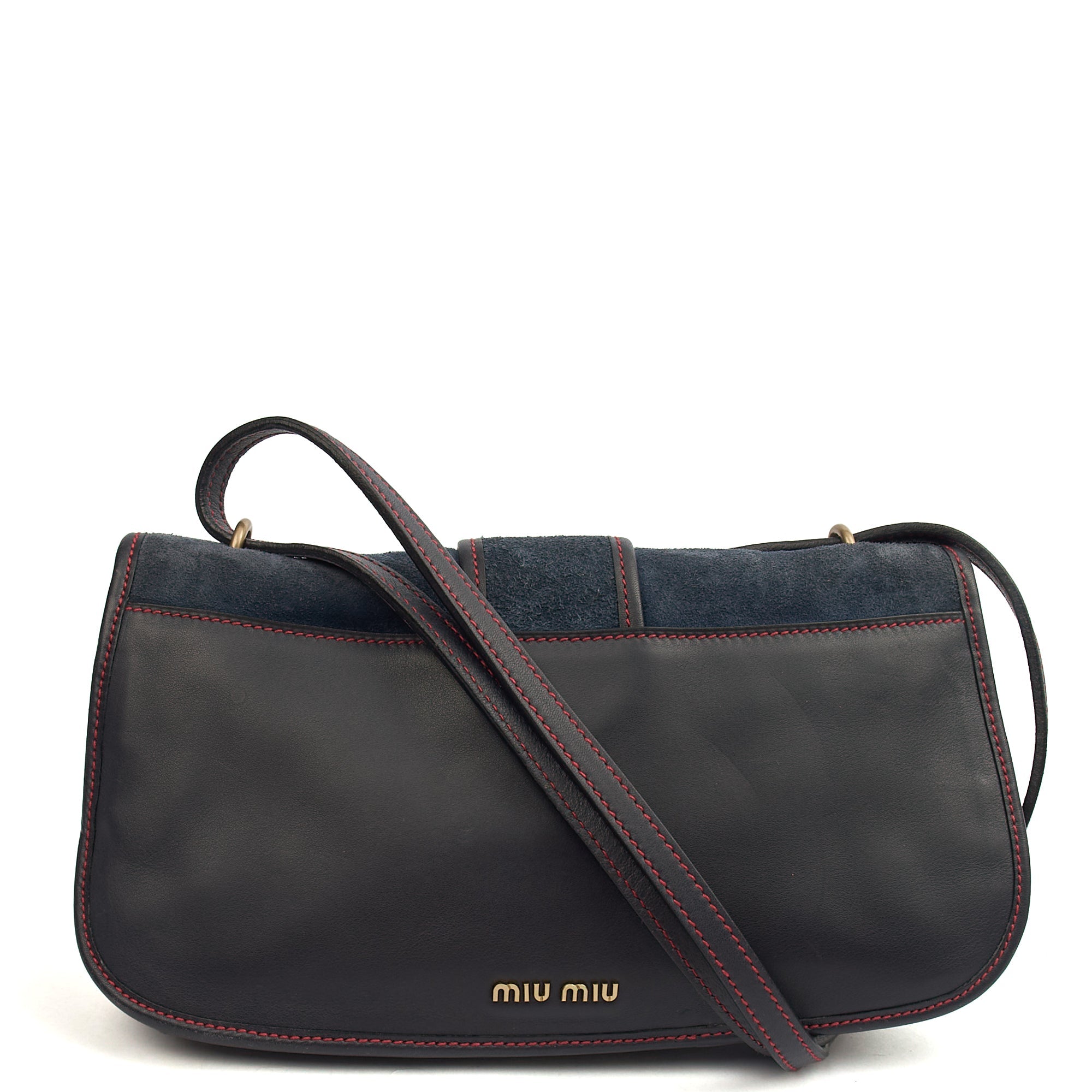 Miu Miu Crossbody in Navy, Suede — Top View