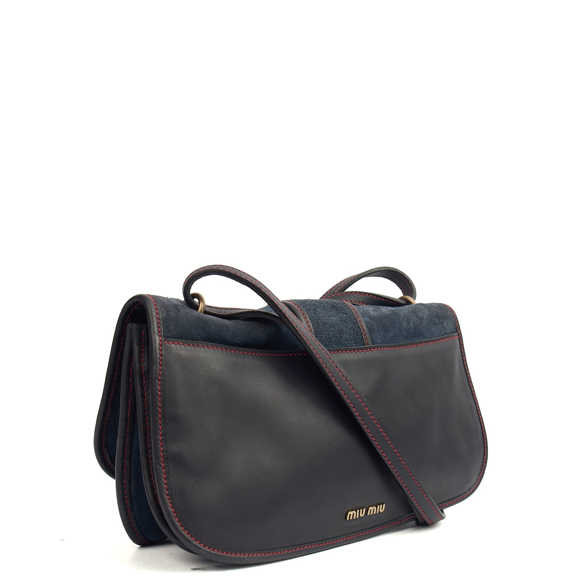 Miu Miu Crossbody in Navy, Suede — Back View