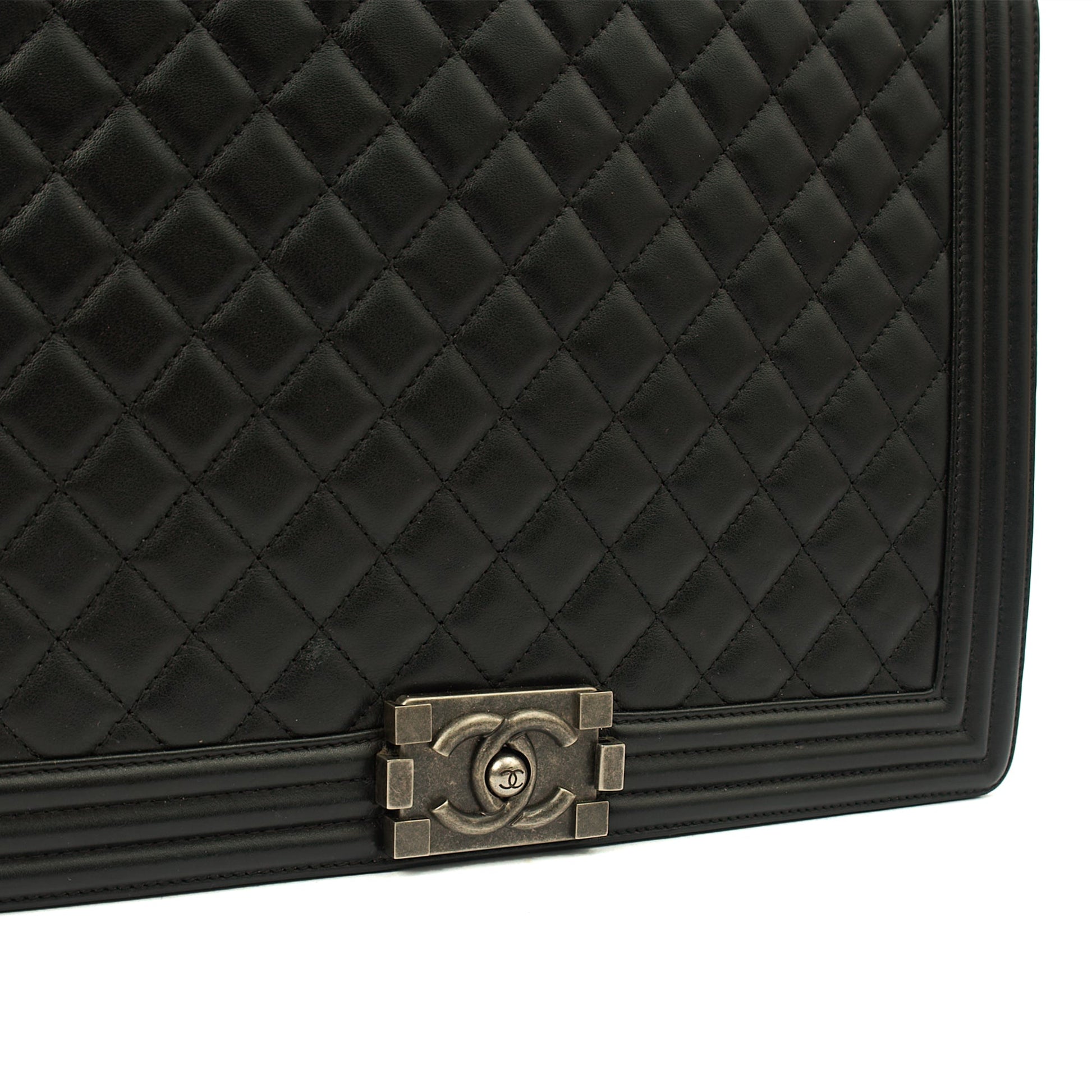 Chanel Shoulder Bag Boy - Large in Black, Calfskin Leather — Lifestyle View