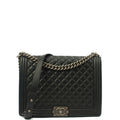 Chanel Shoulder Bag Boy - Large in Black, Calfskin Leather — Front View