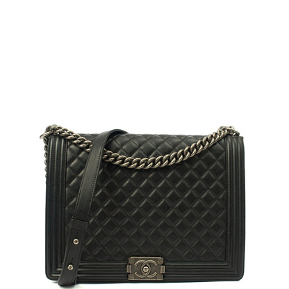 Chanel Shoulder Bag Boy - Large in Black, Calfskin Leather — Front View