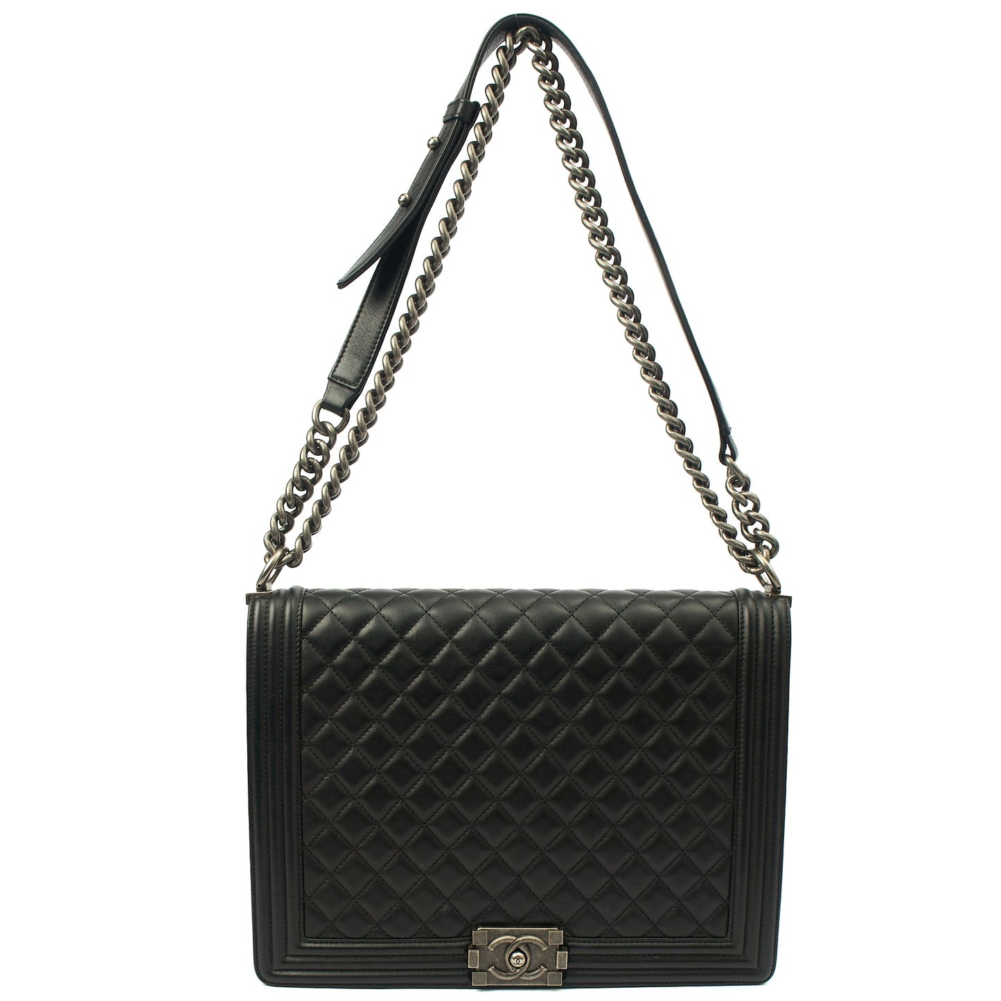 Chanel Shoulder Bag Boy - Large in Black, Calfskin Leather — Detail View