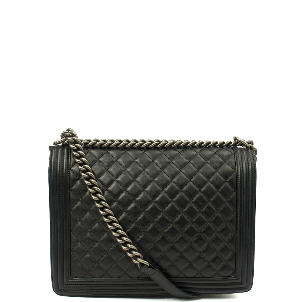 Chanel Shoulder Bag Boy - Large in Black, Calfskin Leather — Back View