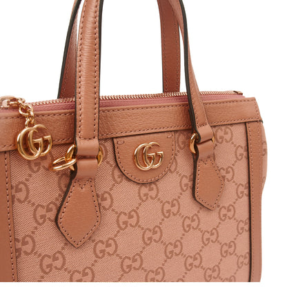 Gucci Tote Ophidia Tote Bag - Small in Dusty Pink, GG Canvas — Lifestyle View