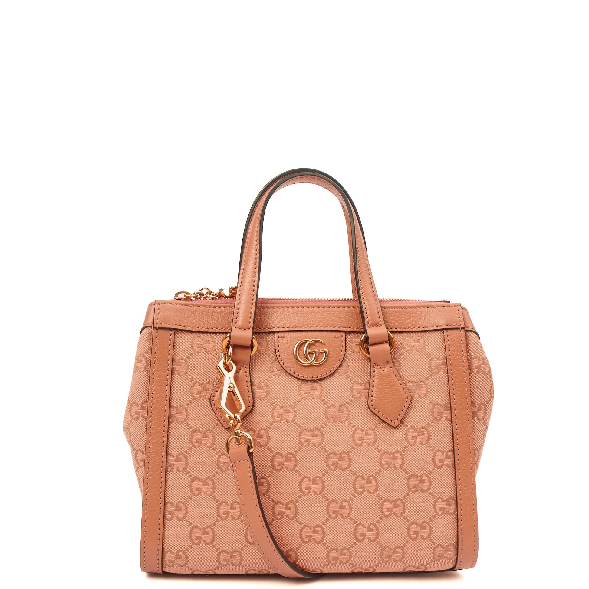 Gucci Tote Ophidia Tote Bag - Small in Dusty Pink, GG Canvas — Front View