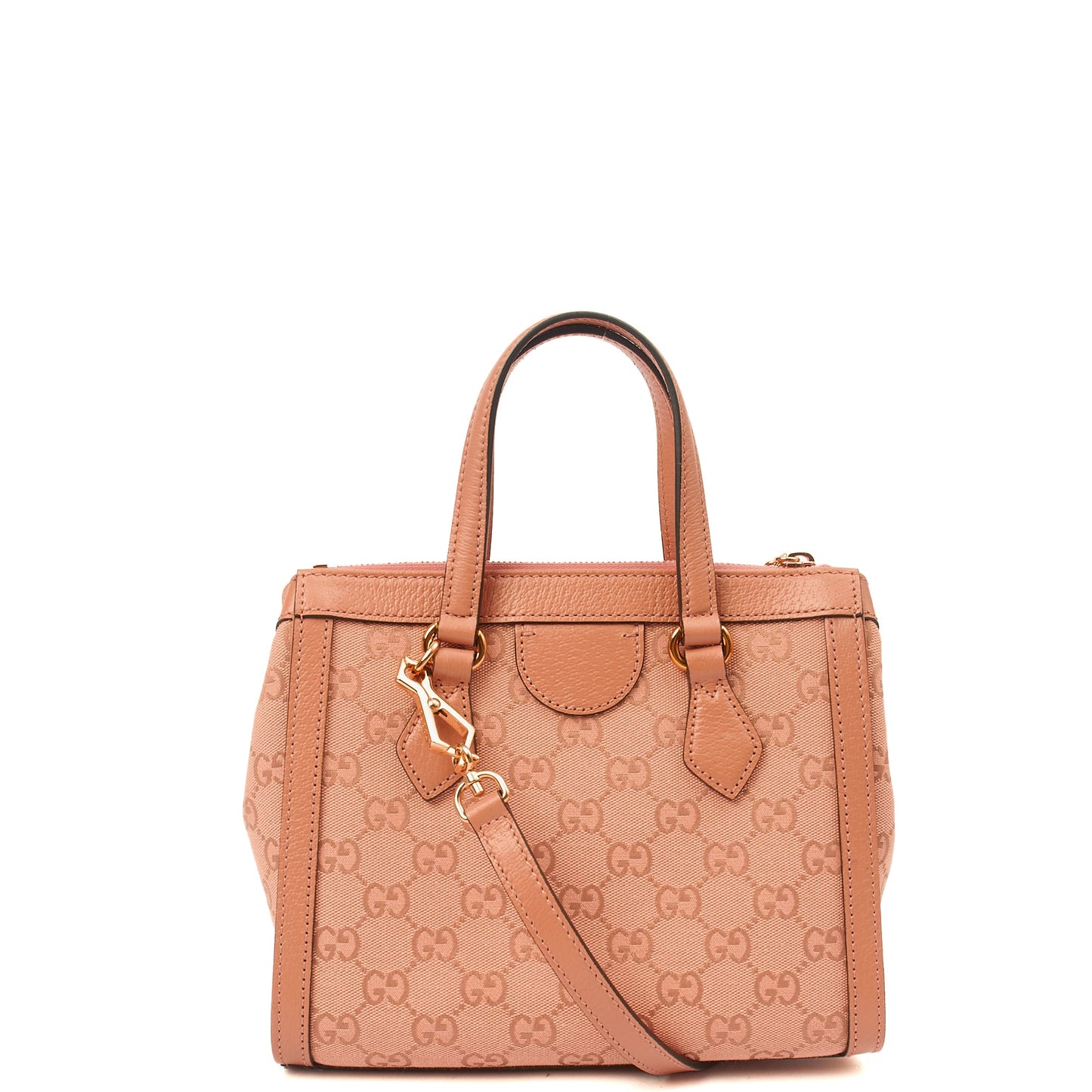 Gucci Tote Ophidia Tote Bag - Small in Dusty Pink, GG Canvas — Back View