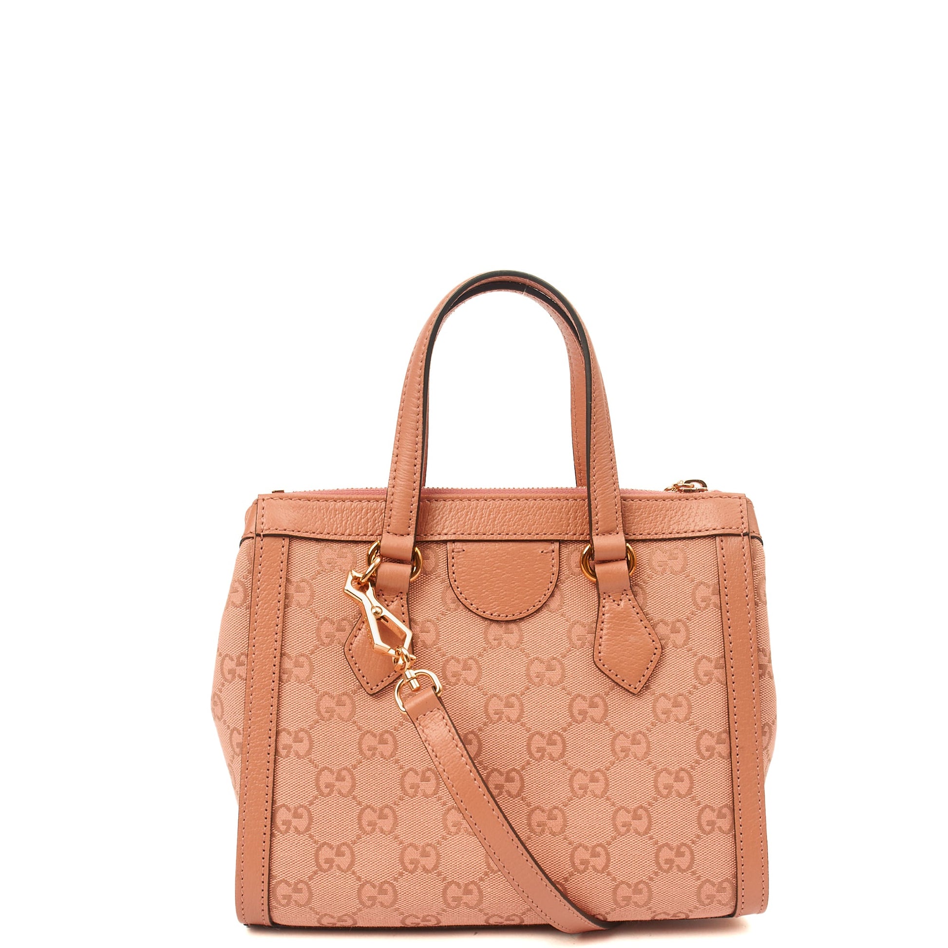 Gucci Tote Ophidia Tote Bag - Small in Dusty Pink, GG Canvas — Back View