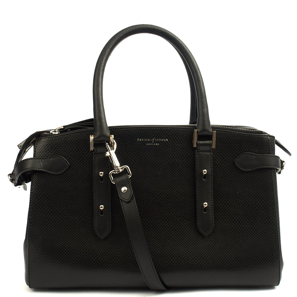Aspinal of London Tote London Tote - Midi in Black, Leather — Back View