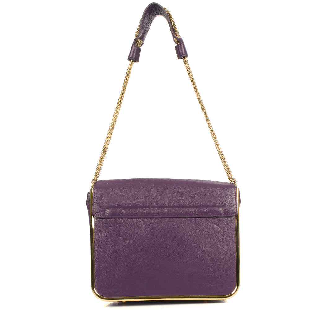 Chloe Shoulder Bag Sally - Medium in Purple, Calfskin Leather — Back View
