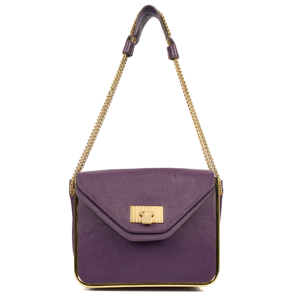 Chloe Shoulder Bag Sally - Medium in Purple, Calfskin Leather — Front View