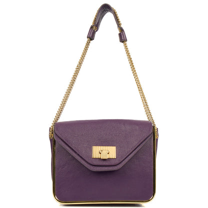 Chloe Shoulder Bag Sally - Medium in Purple, Calfskin Leather — Front View