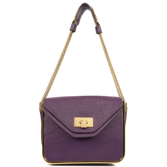 Chloe Shoulder Bag Sally - Medium in Purple, Calfskin Leather — Front View