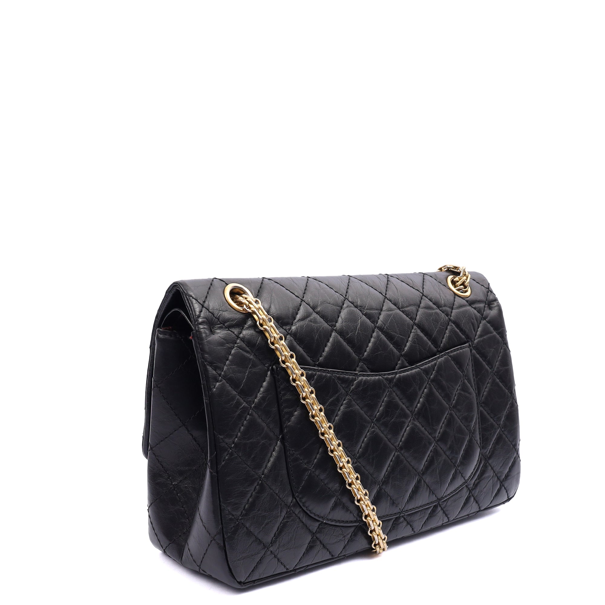 Chanel Shoulder Bag 2.55 Reissue in Black, Crinkled Calfskin Leather — Back View