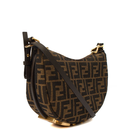 Fendi Shoulder Bag Fendigraphy Small in Brown Jacquard FF, Fabric — Back View
