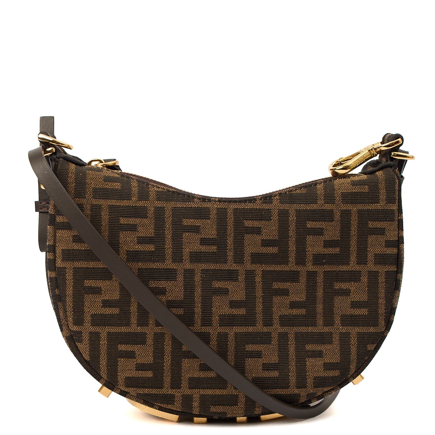 Fendi Shoulder Bag Fendigraphy Small in Brown Jacquard FF, Fabric — Front View