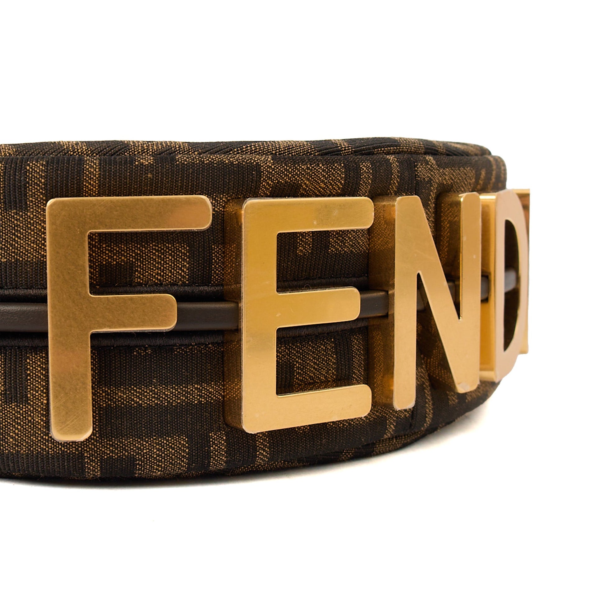 Fendi Shoulder Bag Fendigraphy Small in Brown Jacquard FF, Fabric — Side View