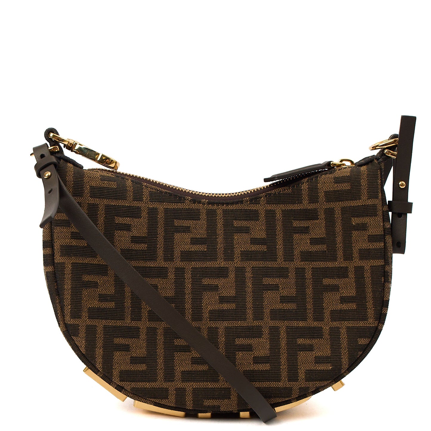 Fendi Shoulder Bag Fendigraphy Small in Brown Jacquard FF, Fabric — Top View